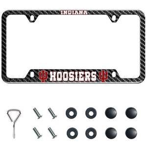 lot 2032 image: A 1 Piece Slim Carbon Fiber Style License Plate Frames for Indiana Hoosiers,Metal, Rust-Proof, Rattle-Free, Front or Rear Thin Car Tag Holder for IU,2 Hole Design Universal Fit with Screw Caps
