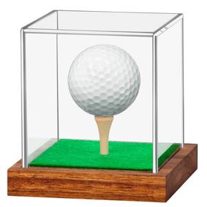 lot 2130 image: Clear Acrylic Golf Ball Display Case with Wood Base