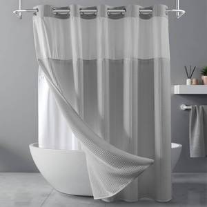 lot 9233 image: River Dream Gray Cotton Blend Fabric Shower Curtain Set with Liner, 71x74