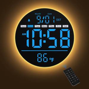 lot 9235 image: Maxstar Led Digital Wall Clock Blue, Large LED Display, Home Wall Decor