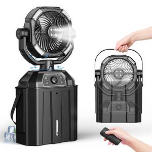 lot 9244 image: Misting fan with 7L bucket 90°Oscillating ,4 Spray Mister 25000mAh Rechargeable Camping fan with Remote Control Stepless Speed and Timer for PatiosCamping��Waterproof Design Outdoor Fans (Black)