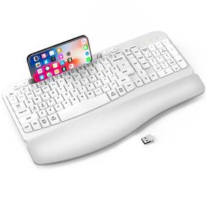 lot 9259 image: EAYBLLY 2.4G Wireless Ergonomic Keyboard, Full Size Wave Keys with Memory Foam Wrist Rest & 7.28in Phone Holder, USB-C Adapter Included for Windows Mac Chrome OS, Office or Home (White)