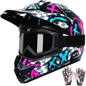 lot 9282 image: TRIANGLE Youth Kids Dirt Bike Helmet DOT Approved, Full Face Motocross Set