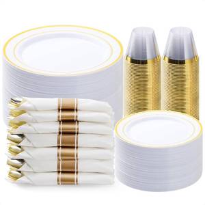 lot 9325 image: BESTVIP 350 Piece Gold Plastic Dinnerware Set for 50 Guests