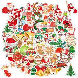 lot 10295 image: Masper 100 Non-Repeating Glitter Christmas Stickers, Assorted Vinyl Waterproof Holographic Winter Holiday Stickers for Christmas Decorations Envelopes Cards Sealing Craft Party Favors