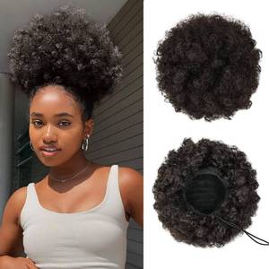 lot 10318 image: YEAME Afro Puff Drawstring Ponytail for Black Women, Short Kinky Curly Afro Ponytail Synthetic Hair Puffs, Premium Brown Afro Bun Drawstring Ponytail for Women Girls (2 Black Brown)