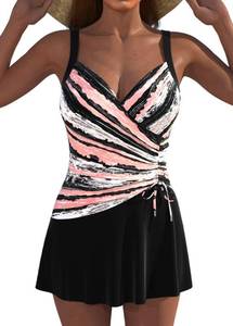 lot 10344 image: ROSEWE Modest One Piece Swimsuits for Women Faux 2-Piece Bathing Suits Pink, Size M