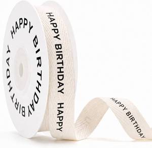 lot 10354 image: KINGLAKE Happy Birthday Cotton Ribbon 58 Inch x 10 Yards Natural Twill Tape Herringbone Cotton Crafts Gift Wrapping Ribbon for Birthday Party Gifts Wrapping