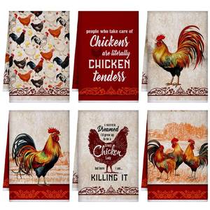 lot 10355 image: FuWeave 6 Pcs Chicken Kitchen Towels Funny Rooster Dish Towels Christian Farmhouse Dishcloths Vintage Hand Clothes Rustic Chicken Dry Cloth for Spring Easter Bathroom Decor Housewarming Gift