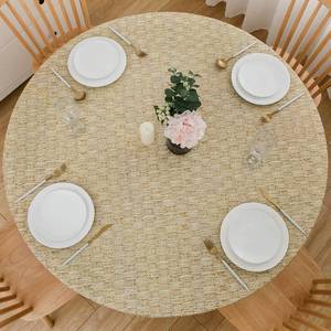 lot 10357 image: LIBERECOO Round Vinyl Fitted Tablecloth with Flannel Backing Elastic Edge Table Cover Waterproof Stain-Resistant Wipeable Tablecloths Fits 57-65 Round Tables