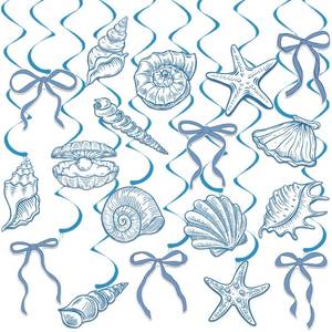lot 10360 image: Blue Bow Starfish and Seashell Hanging Swirls 21PCS Ocean Coastal Party Decorations Nautical Beach Hanging Ceiling Streamers for Summwe Wedding Mermaid Baby Shower Bachelorette Party Supplies