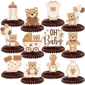 lot 10379 image: Bencailor 12 Pcs Bear Baby Shower Honeycomb Centerpieces Neutral Cream Teddy Bear Baby Shower Table Decorations Gender Reveal Birthday Party Table Centerpieces Toppers(Brown)