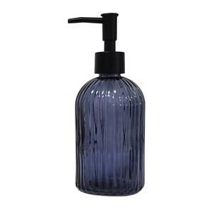 lot 10388 image: Glass Soap Dispenser with Black Plastic Pump, 13.5oz, Grayish Blue