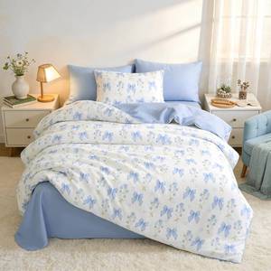 lot 11703 image: Jolusere Blue Bow Comforter Set Queen 100% Cotton