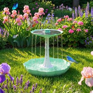 lot 11739 image: KINEVI Solar Bird Bath Fountain 2-Tier Blue Pedestal