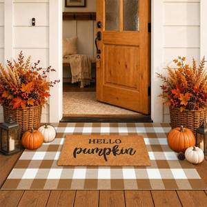 lot 17133 image: Homydecor Fall Decor Doormat Combo Set with Coir Mat and Plaid Rug