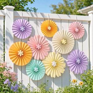 lot 18063 image: OBBOLO Pastel Paper Fans Decoration Set, 9-Piece