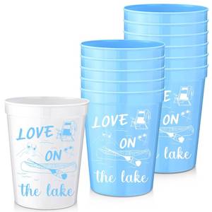 lot 18071 image: LemonRoad Plastic Cups 16 oz Love on The Lake 12-Pack