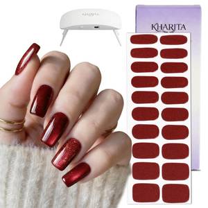 lot 18213 image: Kharita Semi-Cured Gel Nail Strips Glitter Dark Red