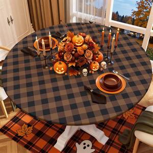 lot 18235 image: Smiry Fitted Tablecloth 36-44 Round Gingham Flannel