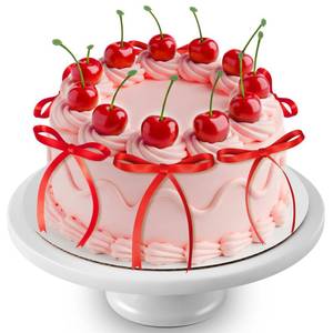 lot 18495 image: Chunful Fake Cherry Cake Toppers with Bows, 24 Pcs