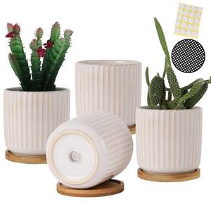 lot 19086 image: OMAYKEY Ceramic Plant Pots with Saucer 4 Inch Set of 4