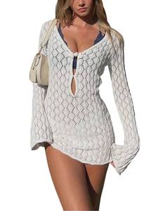 lot 20058 image: FOTKLAX Womens Crochet Knit Swimsuit Coverup White Small