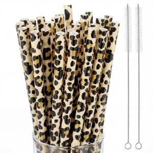lot 20099 image: Zopeal Reusable Leopard Straws with Cleaning Brushes 25-Pc