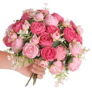 lot 20133 image: Floweroyal Artificial Peony Flowers Silk Bouquet 2-Pack