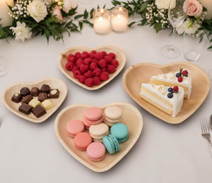lot 9304 image: Disposable heart Plates Natural Kraft light wood Large Quantity Bulk