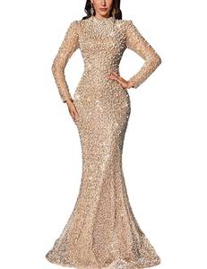 lot 1325 image: VOUIAO Women Mermaid Formal Evening Gown Beaded Prom Dresses Champagne M