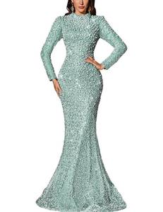 lot 1329 image: VOUIAO Women Mermaid Formal Evening Gown Beaded Prom Dresses Mint Blue S