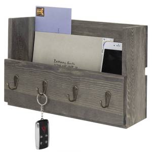 lot 1330 image: MyGift Rustic Gray Wood Entryway Hanging Mail and Key Holder for Wall, Decorative Letters Bills and Mail Sorter Organizer with 4 Hooks