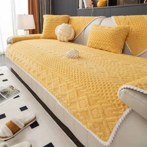 lot 1333 image: vctops Cable Jacquard Plush Sofa Couch Covers Boho Fuzzy Couch Cover for Dogs Soft Non Slip Sectional Sofa Slipcover Thick Warm Washable Furniture Protector for Kids, Pets (Yellow,36x70)