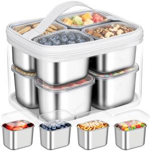 lot 1334 image: Snackle Box Container, 8 Stainless Steel Compartments with Individual Lids