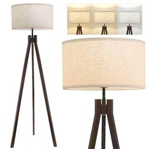 lot 1339 image: ELYONA Wood Tripod Floor Lamp, 3-Color LED, Walnut