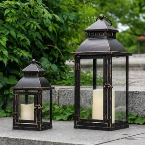 lot 1350 image: NEEDOMO Bronze Metal Candle Lanterns, Set of 2