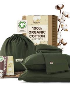lot 1365 image: Bedsure Organic Cotton Sheet Set Queen Size  Retail $119.99