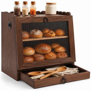 lot 1387 image: Aizmozia Double Layer Wooden Bread Box with Acrylic Door