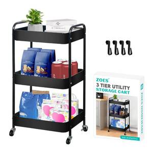 lot 2172 image: Zoes Homeware 3-Tier Metal Rolling Cart with Wheels