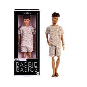 lot 2313 image: Barbie Basics Collectible Ken Doll  Model 10 with Brunette Hair in Shirt & Shorts with Matching Print