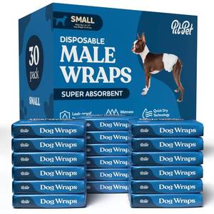 lot 9346 image: Comfortable Male Dog Diapers - 30-Pack Super Absorbent Disposable Male Dog Wraps- FlashDry Gel Technology, Wetness Indicator Doggie Diapers- Leakproof Belly Wraps for Incontinence, Excitable Urination