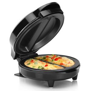 lot 9347 image: Holstein Housewares Stainless Steel 2 Section Omelet & Frittata Maker, Non Stick Coating, Easy To Clean, Indicator Lights, Compact Storage, Prepare Versatile Recipes in Minutes. 2 Portions, Black