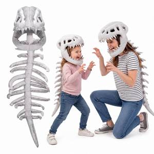 lot 9357 image: KOEVSU Dinosaur Skeleton Costume, Wearable Silly Dino Plush Skeleton with Skull Headgear & Spine Back Piece, 3D Dinosaur Bone Outfit, Halloween, Cosplay & Party Dress Up