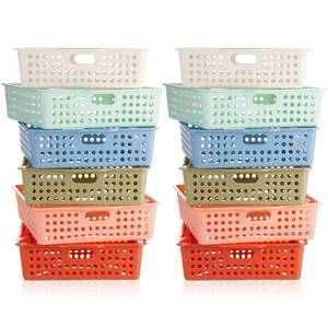 lot 9368 image: Ferrochef 12 Pack Turn in Trays for Classroom, Stackable Plastic Paper Baskets with Handles, Letter Size A4 Teacher Desk Organizer Bins for Classroom Organization (Boho Colors)