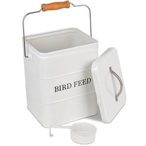 lot 9373 image: DEAYOU Pet Food Storage Tin with Lid, Metal Bird Seed and Feed Container with Serving Scoop, Treats Storage Canister Bin Can for Dogs, Cats Food, Coated Carbon Steel, Tight Fitting Lid, White, 5-6 Lbs