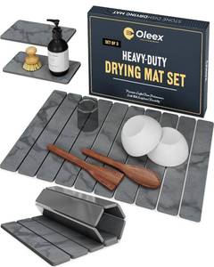 lot 9374 image: Oleex 3-Pack Stone Dish Drying Mat Set Includes 1 Large 24x16 & 2 Small 4x9 for Kitchen Counter-Collapsible Diatomaceous Earth Pad Absorbs Water & Dries Dishes Fast, Non-slip, Odor-Resistant Mats