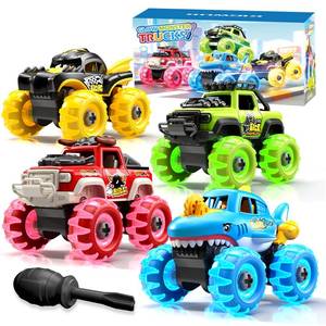 lot 9376 image: 4 Pack Light Up Monster Truck Toys for 2 3 4 Year Old Boy, Take Apart Cars
