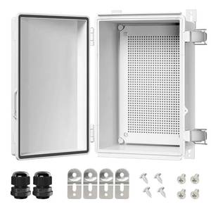 lot 9385 image: LeMotech Electrical Box, IP67 Waterproof Hinged Cover Stainless Steel Latch Junction Box, ABS Plastic Electrical Enclosure with Mounting Plate,Wall Brackets, Cable Glands,11.8x7.7x5.2,Grey