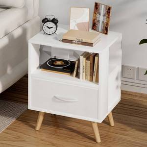 lot 9392 image: Aenuert Night Stand, White Kids Nightstand with Drawer, Nursery Side Table with Open Storage, 2-Tier Modern End Table, Bedside Table for Small Space, Living Room, Bedroom